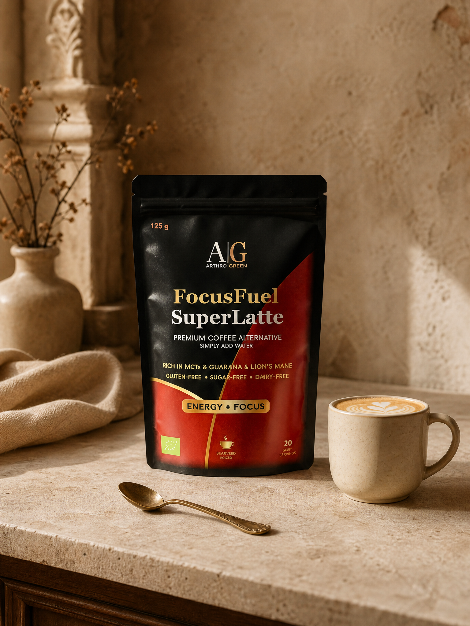 FocusFuel SuperLatte — organic energy and focus coffee substitute by Velorae Essence