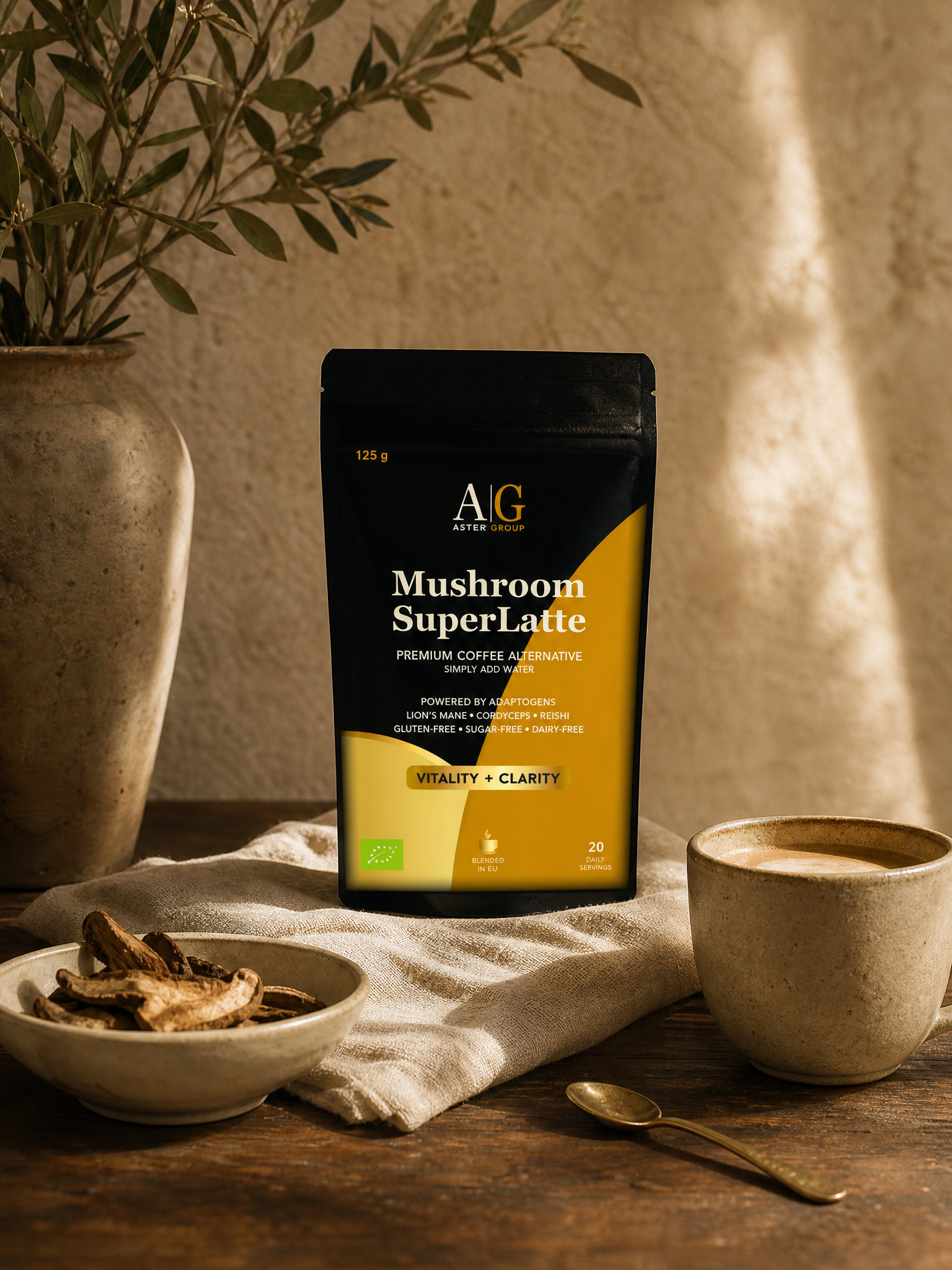 Mushroom SuperLatte — organic adaptogenic coffee substitute by Velorae Essence